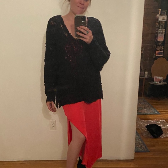 Free People Oversized Distressed Black crochet Sunday Shore Sweater Sz small - Picture 9 of 11